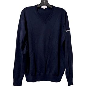 Men’s Peter Millar V Neck Lightweight Blue Sweater Size Large Wool Silk Nylon